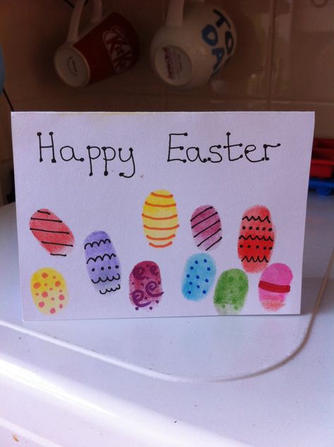 Finger print Easter egg card Easter Card Craft, Card Craft Ideas, Craft Ideas For Toddlers, Diy Easter Cards, Spring Activity, Easter Crafts For Toddlers, Egg Card, Easter Cards Handmade, Fun Easter Crafts