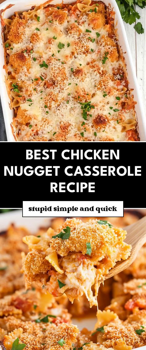 Image for Best Chicken Nugget Casserole Recipe Frozen Chicken Nugget Meal Ideas, Dinners With Chicken Nuggets, Chicken Nugget Crockpot Recipes, What To Do With Chicken Nuggets, Recipes With Chicken Nuggets In Them, Leftover Chicken Nuggets Recipes, Chicken Nugget Parmesan Casserole, Frozen Chicken Nugget Recipes, Recipes Using Chicken Nuggets