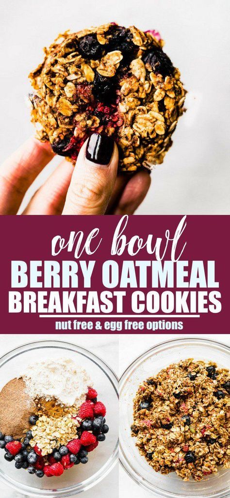 One Bowl Berry Oatmeal Breakfast Cookies To Go Snacks, Nut Free Breakfast, Cooking Broccoli, Breakfast Cookies Gluten Free, Breakfast To Go, Berry Cookies, Berry Oatmeal, Oatmeal With Fruit, Oatmeal Breakfast Cookies