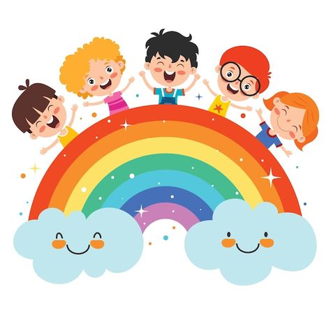 Concepto de un arco iris colorido | Premium Vector #Freepik #vector #dibujo-arco-iris #ninos #dibujo-nino #sol-nubes Diy Crafts For School, Rainbow Drawing, Rainbow Cartoon, School Board Decoration, Kindergarten Design, Rainbow Clipart, Photo Frame Wallpaper, Cool Pictures For Wallpaper, Kids Background