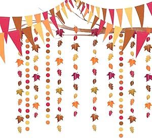 Hanging Streamers, Fall Bunting, Thanksgiving Party Decorations, Paper Circle, Circle Garland, Thanksgiving Party, Pennant Flag, Bunting Garland, Thanksgiving Parties