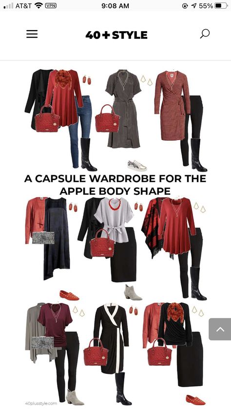 Winter Outfits For Apple Shaped Women, Apple Shape Business Casual Outfits, Best Dresses For Apple Shape Body Types, Capsule Wardrobe Apple Body Shape, Apple Shape Capsule Wardrobe, Apple Shape Outfits Over 40, Apple Body Fashion, Apple Shape Outfits Plus Size, Apple Body Shape Clothes