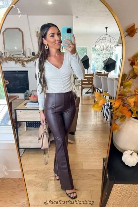 Fall Leather Pants Outfit. How to Style Leather Pants. Fall Leather Pants Outfit, Fall Leather Pants, How To Style Leather Pants, Style Leather Pants, Fall Date Night Outfit, Fall Date Night, Casual Date Night Outfit, Dinner Date Outfits, Fall Leather