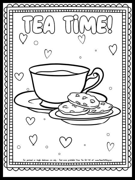 Tea Cup and Cookies Coloring Page {FREE PRINTABLE!} Mug Coloring Page, Tea Cup Image, Cake Coloring Pages, Cake Coloring, Tea And Cake, Coloring Page Free Printable, Minecraft Coloring Pages, Alphabet Activities Preschool, Coloring Supplies