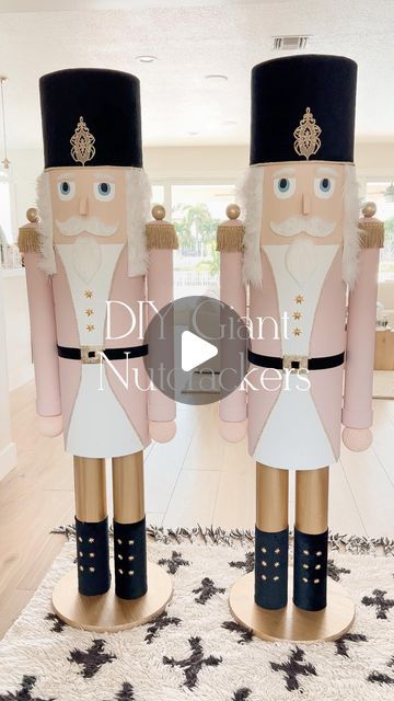 Stephanie Hanna on Instagram: "I made two new friends.❤️❤️So many hours went into making these beautiful DIY nutcracker beauties! Please like, comment and share with all of your Christmas loving friends!!!! My friend @arinsolange made the most amazing giant nutcrackers too! Go to her post to see hers!!! . . . . . . . #diy #nutcracker #nutcrackerseason #diydecor #diyhomedecor #christmas #christmasdiy #christmasnutcracker #bhghome #bhgholiday #howihome #howiholiday #homefortheholidays" Giant Nutcracker Diy How To Make, Diy Nutcracker Soldier, Nutcracker Diy, Diy Nutcracker, Cardboard Gingerbread House, Hello Holidays, 2x4 Wood, Large Christmas Ornaments, Christmas Decorations Diy Crafts