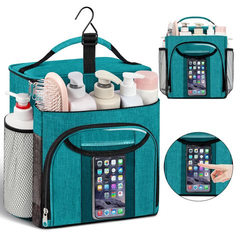 PRICES MAY VARY. Large Capacity: 9.84'' x 6.69'' x 11.02''(L x W x H) portable shower caddy, zip compartment 4.33''(W), opening compartment 2.36''(W), front compartment 8.66''(H). Main bag contains 3 elastic strap and 4 mesh pockets, and two extra mesh pockets on the outside, enough space to fit your full-sized shampoo & body wash bottles, as well as skincare, cosmetics and other bathroom accessories. Premium and Quick Dry：Our shower caddy portable bag is made of premium fabric and PVC breathabl Shower Bag For Camping, Gym Shower Bag, Bag For College Student, Shower Caddy Dorm, Dorm Shower Caddy, Gym Showers, Large Toiletry Bag, College Dorm Room Essentials, Hanging Toiletry Bag