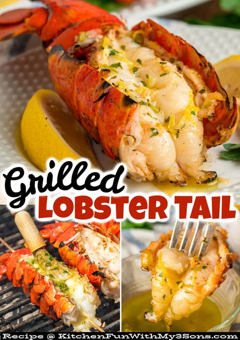 This Grilled Lobster Tail recipe offers tender, juicy lobster meat generously brushed with garlic butter. Elegant yet easy, this recipe is perfect for date nights, birthdays, and other special occasions.  #lobsterrecipes #seafoodrecipes Lobster On Grill, How To Grill Lobster Tails On The Grill, Lobster Tail On The Grill, Grilling Lobster Tails, Lobster Tails Recipes, Bbq Lobster Tails, Bbq Lobster, Grilled Lobster Recipes, Grilled Lobster Tail Recipe