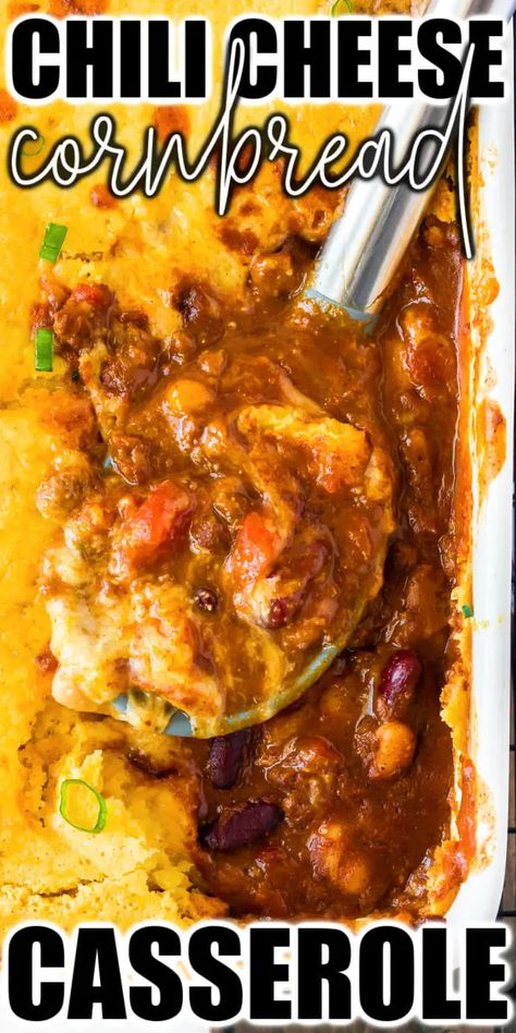 BEST CHILI CHEESE CORNBREAD CASSEROLE Chili Cheese Cornbread, Chilli Casserole, Cornbread Topping, Chili Cornbread Casserole, Cheese Cornbread, Chili Cornbread, Cornbread Casserole Recipe, Delicious Chili Recipe, Chicken Bacon Pasta