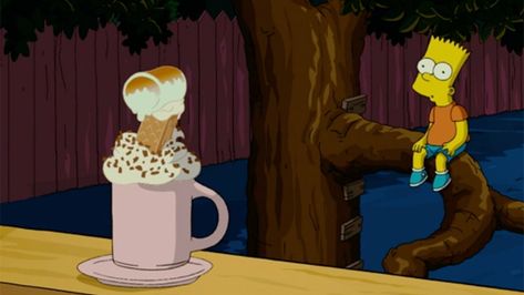 Ned’s hot chocolate Simpsons Hot Chocolate, Fictional Food, Disney Baking, Animated Food, Disney Dishes, Ned Flanders, The Simpsons Movie, Famous Food, Cartoon Food