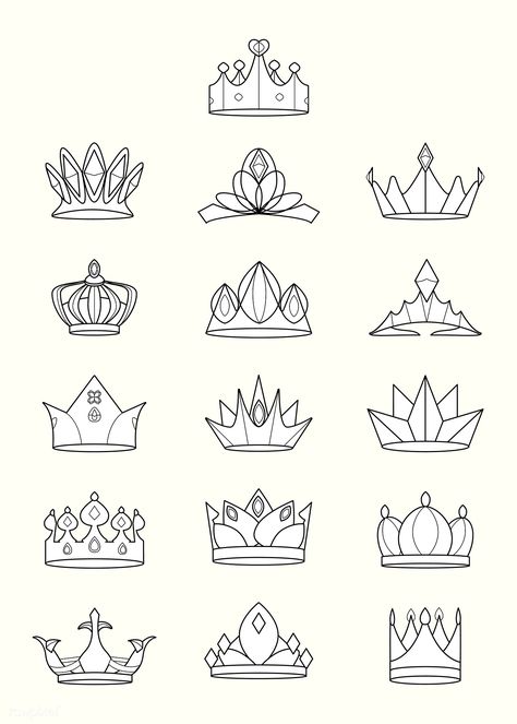 Luxurious royal crown designs vector collection | free image by rawpixel.com / busbus Crystal Crown Drawing, Crown Aesthetic Drawing, Crown Design Drawing, Crown Art Drawing, Crown Drawings, Andrew Tattoo, Drawing Crown, Tiara Drawing, Hello Tattoo