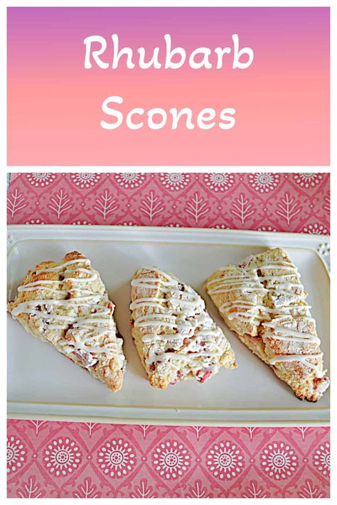 Looking for a delicious afternoon snack? Rhubarb Scones are sweet, tart, and totally tasty. #scones #rhubarb #easyrecipes | Scone Recipe | Rhubarb Recipes | Easy Recipes Sourdough Rhubarb Scones, Rhubarb Recipes Easy, Buttery Scones, Rhubarb Scones, Ice Cream Muffins, Rhubarb Bread, Oat Scones, Fudge Cake Recipe, Fresh Rhubarb