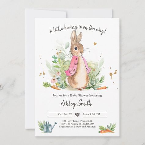 Bunny Baby Shower Invites, Flopsy Bunny, Bunny Invitations, Baby Shower Party Invitations, Rustic Baby Shower Invitations, Bunny Baby Shower, Fun Invitations, Spring Baby Shower, Floral Baby Shower Invitations