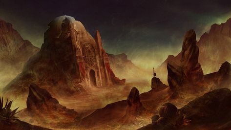 Desert temple by SolFar.deviantart.com on @DeviantArt Desert Temple, Temple Art, Desert Art, Fantasy City, Fantasy Story, Dnd Art, Fantasy Setting, Fantasy Places, Alphonse Mucha