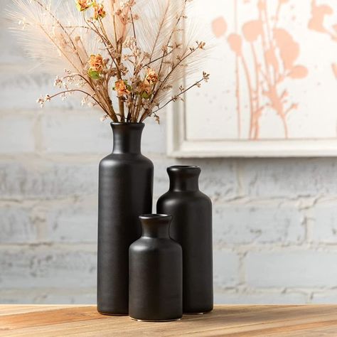 Living Room Table Decor Centerpieces, Entryway Modern, Boho Vase, Vase Noir, Centerpiece Table, Ceramic Bottle, Black Vase, Decor Pillows, Floral Vase