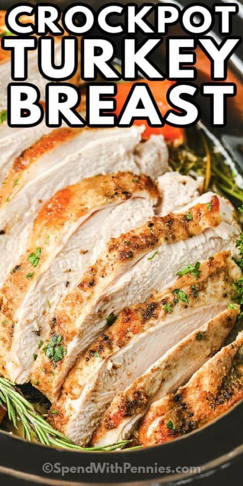 Learn how to make Crockpot Turkey Breast with this easy recipe! Perfectly seasoned, this turkey breast comes out moist, tender and so juicy. This really is a no-fail recipe you will use again and again! Crockpot Turkey Breast, Crock Pot Turkey, Turkey Cooking Times, Turkey Breast Crockpot, Cooking Turkey Breast, Slow Cooker Turkey Breast, Crockpot Turkey, Oven Roasted Turkey, Slow Cooker Turkey