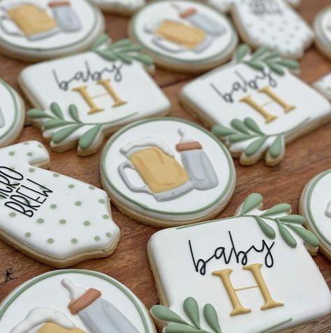 Huggies And Chuggies Party Decor, Bubbles And Brews Cookies, Brewery Baby Shower Decorations, Happy Hour Baby Shower Ideas, Pregger Kegger Ideas, A Baby Is Brewing Cookies, Beer Themed Baby Shower Ideas, Brewery Baby Shower Ideas, Huggies And Chuggies Party