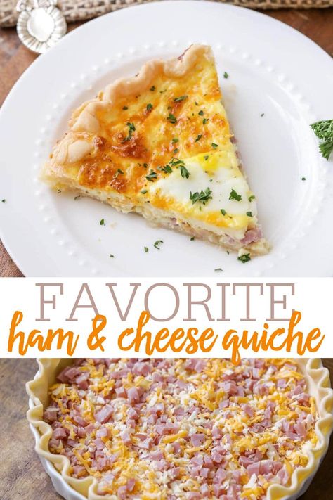 A super easy ham and cheese quiche recipe to whip up for breakfast! It's tasty, filling, and a breakfast everyone enjoys. #quiche #breakfastquiche #quicherecipe #breakfast #breakfastrecipe Derby Brunch, Breakfast Quiche Recipes Easy, Cheese Quiche Recipe, Ham Dishes, Ham And Cheese Quiche, Ham Breakfast, Store Bought Pie Crust, Entree Dishes, Savory Ham