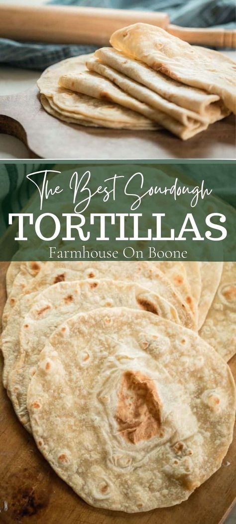 Learn how to make sourdough tortillas with five basic ingredients: sourdough starter, flour, water, oil, and salt. They are perfect for a quick summer wrap or your favorite tacos. #farmhouseonboone #sourdoughtortillas #sourdough #tortillas Sourdough Tortillas Recipe, Sourdough Tortillas, Sourdough Pancakes Recipe, Recipe Using Sourdough Starter, Sourdough Pizza Crust, Dough Starter, Sourdough Starter Discard Recipe, Sourdough Pancakes, Homemade Sourdough Bread