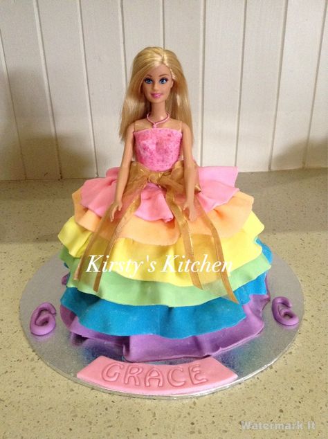 Dolly Varden Cake - Kirsty's Kitchen Dolly Varden Cake, Princess Doll Cake, Barbie Doll Birthday Cake, Dolly Varden, Elsa Birthday Party, Doll Birthday Cake, Barbie Birthday Cake, Wilton Cake Decorating, Barbie Cake