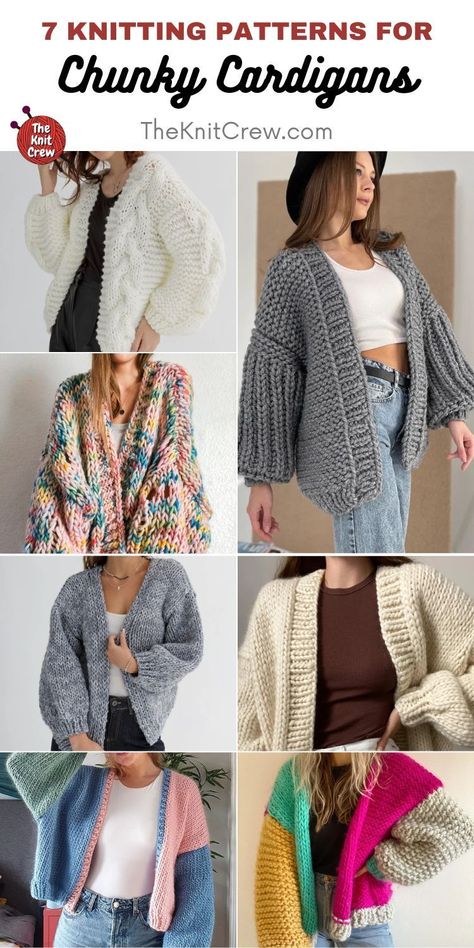 Cozy and stylish chunky cardigan patterns for women, perfect for staying warm during the colder months. Patterns curated by The Knit Crew. Chunky Knit Sweater Pattern Free, Chunky Yarn Knitting, Oversize Cardigan Knitting Pattern, Free Chunky Knitting Patterns, Chunky Cardigan Pattern, Oversize Sweater Knitting Pattern, Oversized Cardigan Pattern, Cable Cardigan Knitting Patterns, Minimalist Crochet