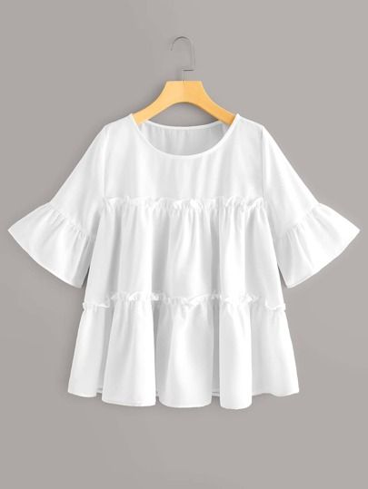 Fitted White Blouse, Linen Top Women, Smock Blouse, Flounce Sleeve, Pullover Shirt, White Blouse, Flared Sleeves, Dress Accessories, Half Sleeves