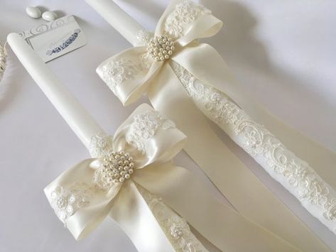 AGAPE-CHRISTINA-Wedding Candles-Orthodox Wedding-Lambathes-Greek Wedding-Ivory Lace Lambades Wedding Brooms, Orthodox Wedding Candles, Wooden Greek Letters, Wedding Broom, Cake Pop Designs, First Communion Decorations, Communion Decorations, Orthodox Wedding, Big Candles