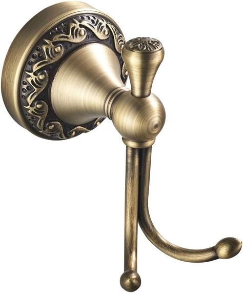 Leyden Antique Brass Towel Hook, Bathroom Robe Hooks, Brushed Double Coat Clothes Hanger Hook Vintage Style Wall Mounted - Amazon.com Brass Towel Hook, Bathroom Robe Hooks, Towel Hook Bathroom, Towel Shelf, Robe Hooks, Bath Hardware, Hanger Hooks, Towel Hooks, Soap Holder