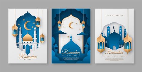 Free Vector | Paper style ramadan celebration greeting cards collection Ramadan Banner, Ramadan Celebration, Eid Card Designs, Ramadan Kareem Decoration, Illustrator Design Tutorial, Greeting Card Collection, Valentines Day Couple, Heart Hands Drawing, Paper Style