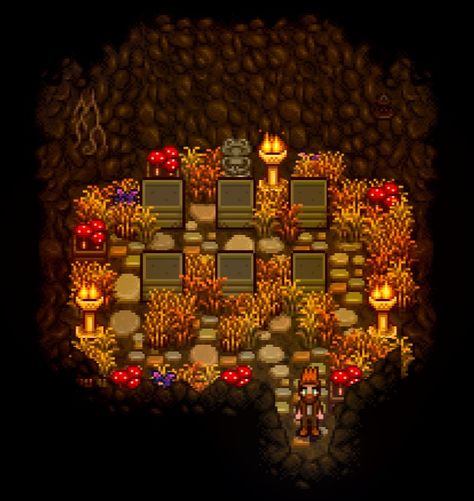 Stardew Valley Spooky Farm, Stardew Valley Mushroom Cave Layout, Stardew Mushroom Cave, Stardew Valley Cave Layout, Mushroom Cave Stardew Valley, Stardew Valley Cave, Stardew Valley Mushroom Cave, Mushroom Cave, Stardew Ideas