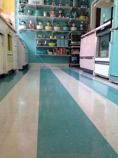 Which floor sealer and wax for new VCT floor? Floor Sealer, Vct Flooring, Vct Tile, Art Deco Kitchen, Vinyl Floors, Mcm House, Patterned Floor Tiles, Linoleum Flooring, Mid Century Modern Decor