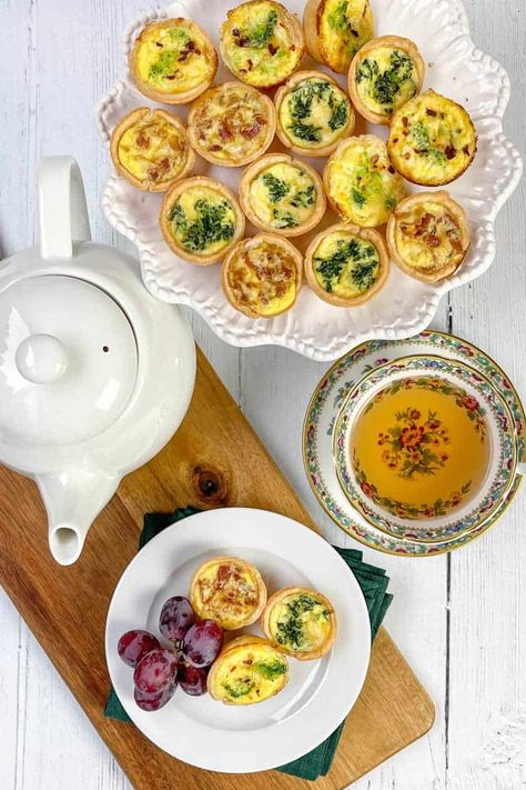 Homemade Mini Quiche is so incredibly easy to make, you'll find yourself skipping the freezer section of your market. Delicious party food, teatime snack (or coffee break too), this recipe shows you how simple it is to make 3 different mini quiche varieties in one mini muffin tin. Tea Party Sandwiches Recipes, Mini Recipes, Ready Made Pie Crust, Derby Recipe, Mini Quiche Recipes, Tea Party Sandwiches, Small Joys, Mini Appetizers, Lunch Party