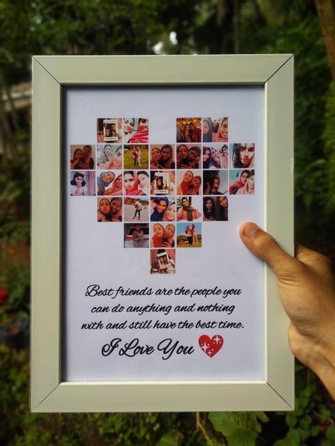 Photo Phrame Idea, Multiple Photos In One Frame, Heart Shape Photo Collage, Easy Birthday Cards Diy, Heart Shaped Photo Collage, Photo Collage Frame, Wedding Frame Gift, Bff Gifts Diy, Photo Collage Gift