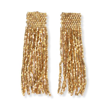 PRICES MAY VARY. Gold Beaded Earrings: The Marilyn earrings showcase stunning luxe seed bead 2.25-inch tassels on a woven post. This unique combination creates mesmerizing sparkle and movement, offering a perfect blend of boho charm & sophisticated glamour. Artisanal Craftsmanship: Each pair features meticulous beadwork of precision-cut beads. The careful selection and arrangement of beads ensure that every set is a unique piece of wearable art, reflecting the passion and creativity of its maker Fringe Earring, Gold Bead Earrings, Beaded Fringe Earrings, Gold Fringe, Alloy Earrings, Beaded Fringe, Tassel Fringe, Modern Bohemian, Gold Ink