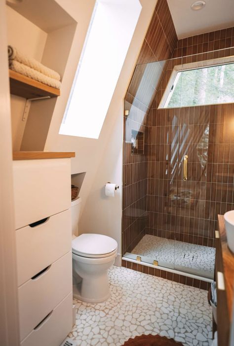 A Frame House Bathroom, A Frame Bathroom, Zombie Plan, A-frame Interior, Barn Apartment, A Frame Cabins, A Frame House Plans, Frame Cabin, Cabin Interiors