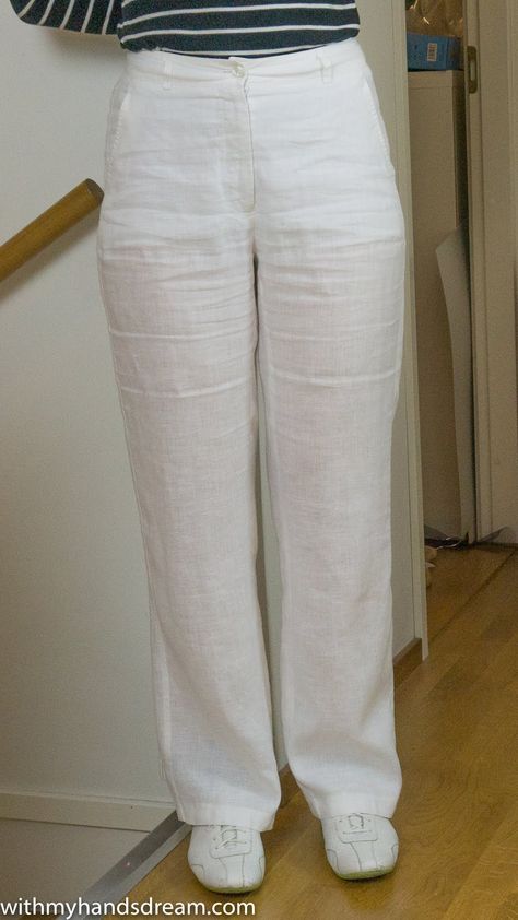 my_white_linen_trousers-1 Trouser Pants Pattern For Women, Trouser Pants Pattern, Como Fazer Short, White Linen Trousers, Trousers Pattern, Fashion Trousers, Trouser Pattern, Sewing Pants, Sewing Alterations