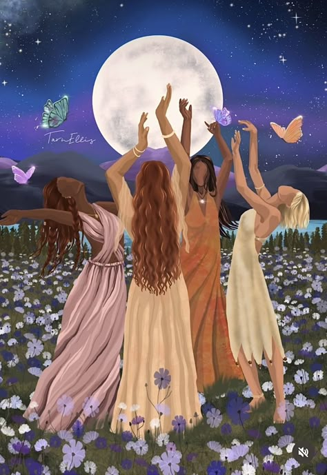 Archetypes Art, Spiritual Illustration, Liberation Art, Circle Decor, Sacred Feminine Art, Goddess Spirituality, Women Circle, Spiritual Pictures, Moon Circle