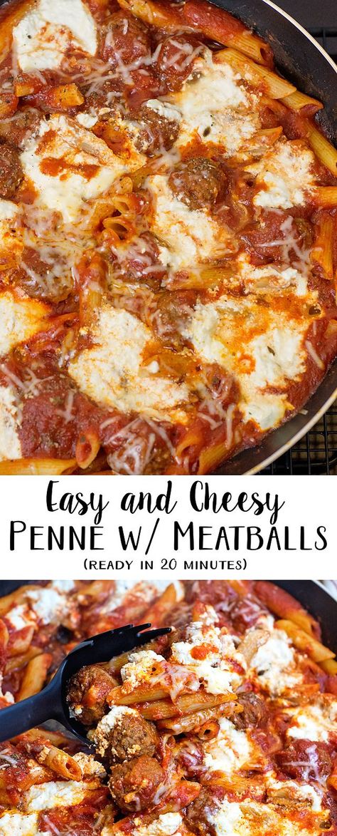 39 Minute Meals, Penne Meatball Bake, Recipes With Meatballs Main Dishes, Pasta And Meatballs Recipes, Penne And Meatballs, Cheese Tortellini Bake, Three Cheese Tortellini, 20 Minute Meals, Pasta With Meatballs