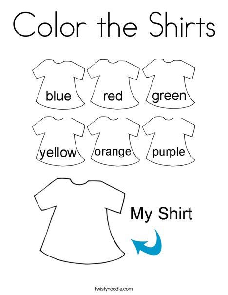 Color the Shirts Coloring Page - Twisty Noodle Clothes Worksheet, Creative Curriculum Preschool, Color Worksheets For Preschool, Free Family Activities, Fish Coloring, Winter Activities Preschool, Fish Coloring Page, Shapes Preschool, English Worksheets For Kids