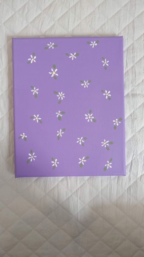 Violet Canvas Painting, Simple Painted Canvas, Easy Canvases To Paint, Easy White Flower Painting, Painting Ideas On Canvas Purple Background, Purple And White Painting, Painting Ideas Easy Simple Purple, Simple Pretty Paintings Canvas Ideas, Cute Simple Small Paintings