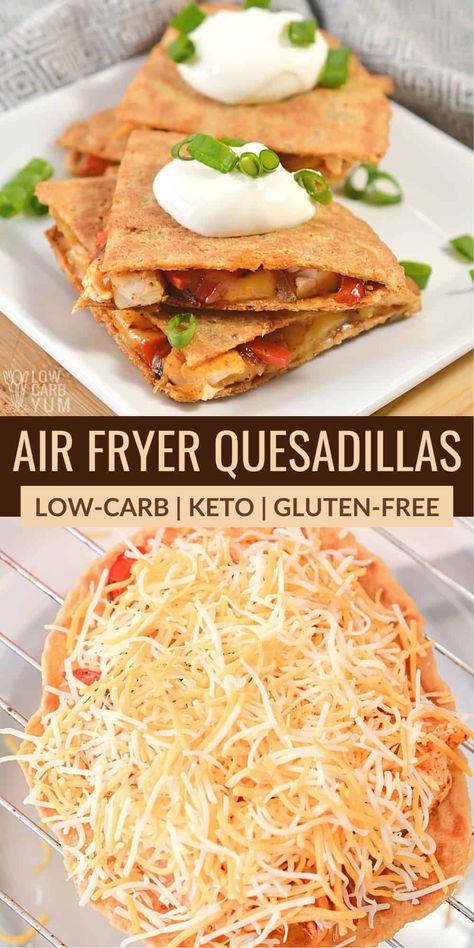 If you want a fast and simple recipe to make, these air fryer quesadillas are delicious and low-carb! You can quickly throw together a yummy Mexican-inspired meal in no time at all. All you need are 6 ingredients! Air Fryer Recipes Low Carb, Healthy Low Fat Recipes, Recipe With Chicken, Boiled Egg Diet Plan, Diet Recipes Easy, Best Low Carb Recipes, Low Carb Tortillas, Low Carb Breakfast Recipes, Low Carb Diet Recipes