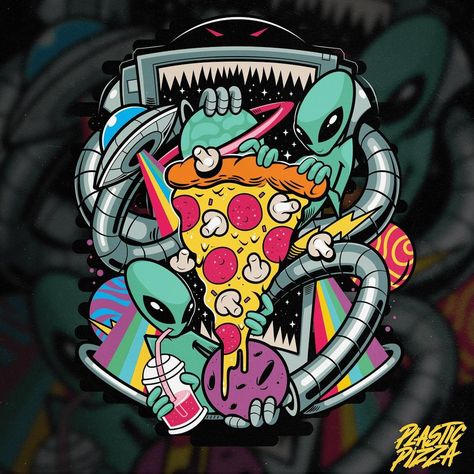 Trippy Pizza Art, Pizza Planeta, Wallpaper Background Design, Pizza Art, Arte Alien, Pizza Boxes, Pizza Box, Pizza Lovers, Background Design