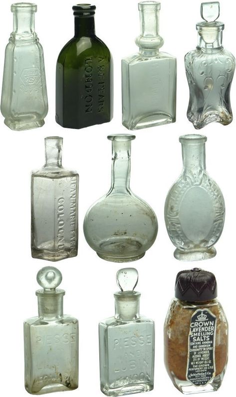 Antique Apothecary Bottles, Old Antique Things, Pretty Glass Bottles, Antique Things To Collect, Glass Bottle Collection, Old Bottles Antique, Cute Glass Bottles, Cool Perfume Bottles, Vintage Perfume Bottles Aesthetic