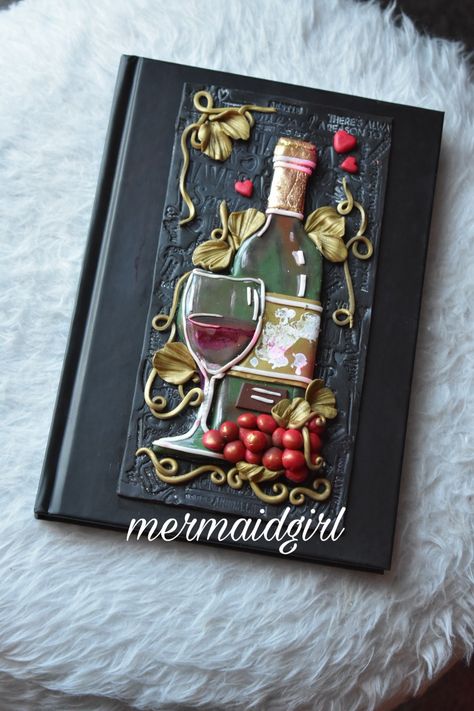 Polymer Journal, Polymer Clay Journal, Recycle Bottles, Polymer Clay Books, Recipe Book Covers, Business Diary, Wine Craft, Texture Painting On Canvas, Clay Food