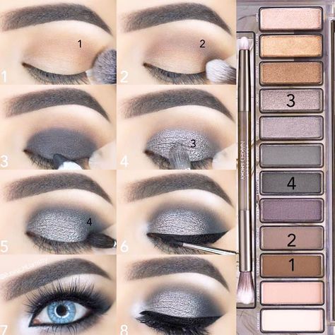 Eyeshadow For Grey Outfit, Formal Event Makeup Tutorial, Fest Smink, Smokey Eyes Tutorial, Teknik Makeup, Grey Smokey Eye, Make Up Mata, New Makeup Ideas