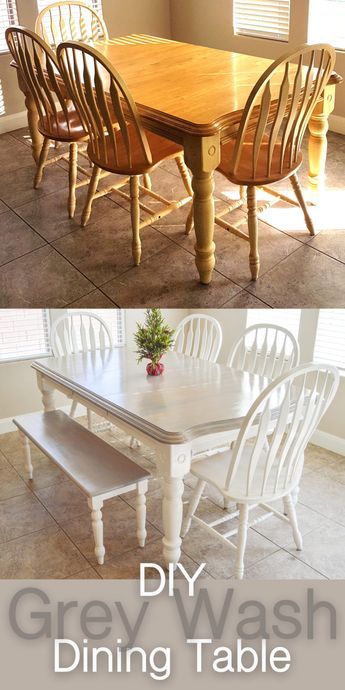 Painted Kitchen Tables, Paint Wash, Dining Table Makeover, Kitchen Table Makeover, Diy Dining, Dining Table And Chairs, Grey Paint, Table Makeover, Table Chairs