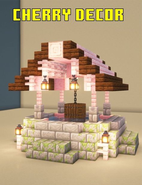 Cherry Blossom Windmill Minecraft, Cherry Blossom Buildings Minecraft, Cheryl Blossom Minecraft House, Minecraft Sweets, Cherry Blossom Interior, Minecraft Backyard, Minecraft House Ideas Blueprints, Cherry Blossom Village, Living Room Minecraft