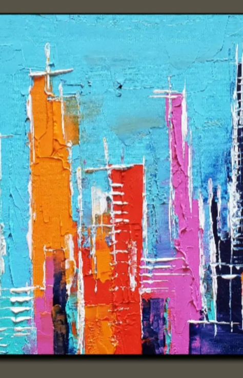 City Painting Easy, Abstract Cityscape Painting, Abstract Cityscape, Palette Knife Art, Painting Demo, Art City, City Painting, Knife Art, Knife Painting