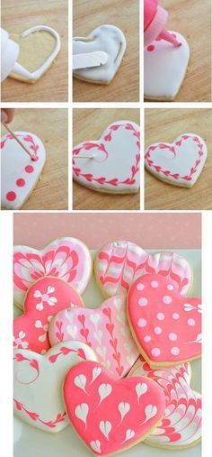 Cookies With Fondant, Cupcakes Decorados, Shaped Cookies, Heart Shaped Cookies, Valentines Day Food, Valentines Day Cookies, Crumpets, Heart Cookies, Valentines Day Treats