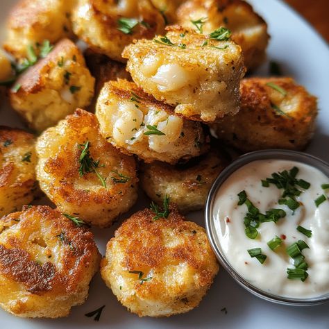 Delicious Crab Cake Bites, crispy on the outside and tender inside—perfect for appetizers or party snacks! Crab Cake Bites, Crab Appetizer, Crab Cake, Cake Bites, Recipes Appetizers, Hash Brown, Crab Meat, Crab Cakes, Appetizer Dips