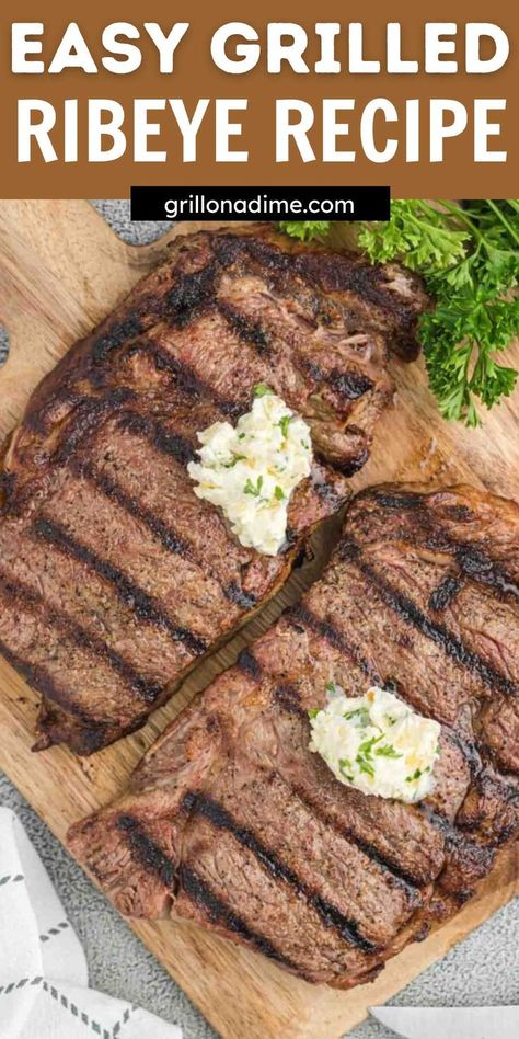 Homemade Grilled Ribeye is a delicious steak that grills perfectly on the grill. Top with simple seasoning this ribeye is the best steak to grill. This restaurant quality steak is delicious and easy to prepare. No need for fancy ingredients. Simple seasoning makes this steak so flavorful. #grillonadime #grilledribeye #ribeye #steak #grilledrecipes Best Steak To Grill, Grilling Ribeye, Grilled Ribeye Steak Recipes, Ribeye Recipe, How To Cook Ribeye, Best Grilled Steak, Rib Eye Recipes, Cooking Ribeye Steak, Steak Doneness